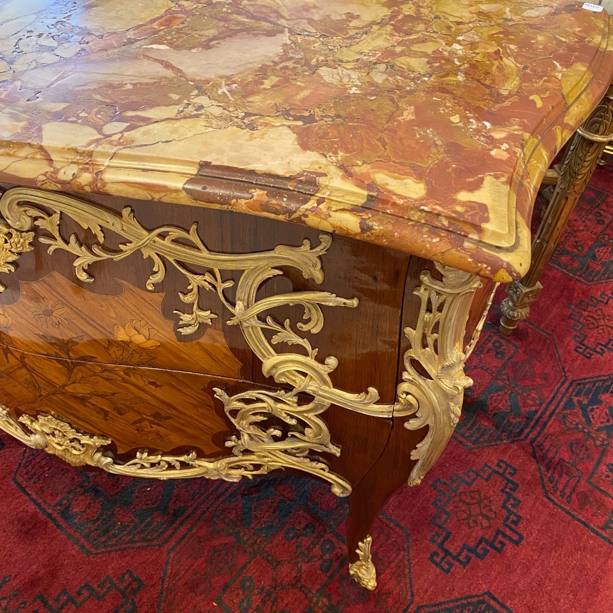 Commode D’apparat  Louis XV En Marqueterie De Fleurs XIX Ieme -photo-2