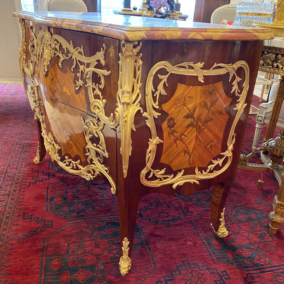 Commode D’apparat  Louis XV En Marqueterie De Fleurs XIX Ieme -photo-6