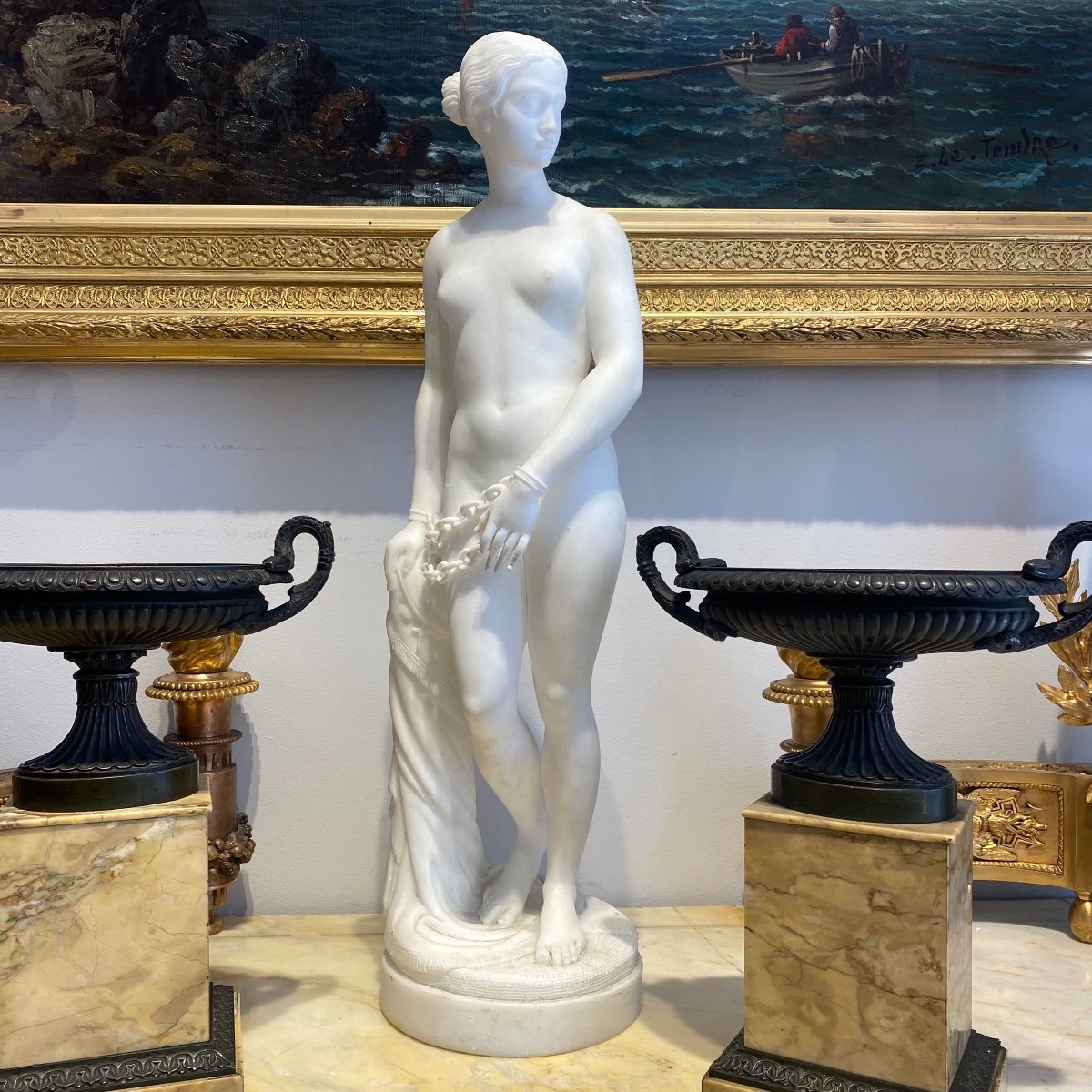 Woman In The Antique Chained In Carrara Marble End XIX Ieme-photo-3