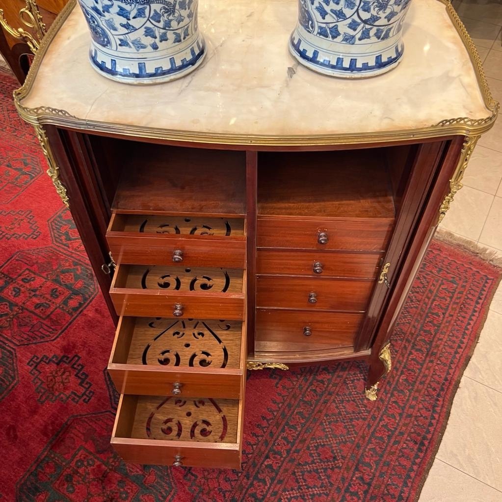 Support Furniture With Curtains In Mahogany Marble Top XIXth Century-photo-3