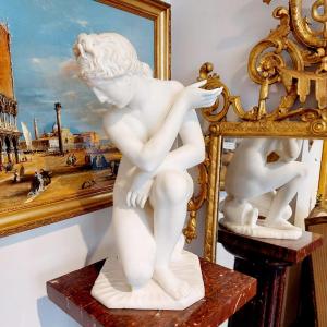 Carrara Marble Sculpture Of A Diana In The Bath End XIX Ieme