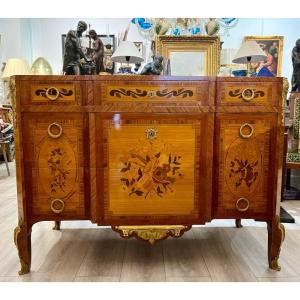 Transition Commode In Marquetry Marble Top From Maison Rinck Early 20th Century