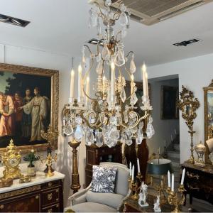 Lustre En Cristal De Roche à 8 Feux De La Maison Baguès Début XX Ieme 