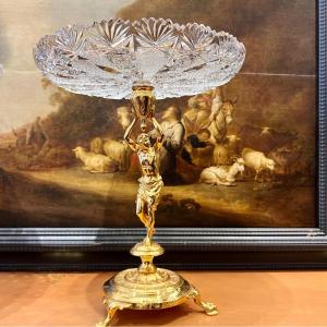 Coupe En Bronze Doré Et Cristal Taillé D’époque Napoléon III 