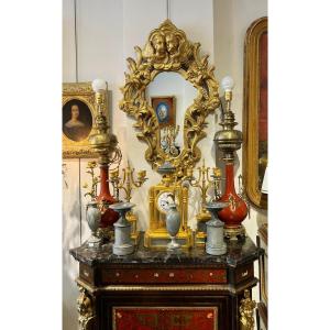 Gilded Wood Mirror With Putti, Italy, 19th Century 