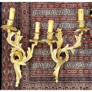 Pair Of Louis XV Style Gilt Bronze Wall Lights From The Napoleon III Period