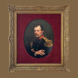 Portrait D’officier, Signé  Willem Geets, Huile Sur Toile, 1867, 19ème Siècle