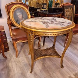 Oval Coffee Table In Stuccoed, Gilded And Carved Wood, 19th Century