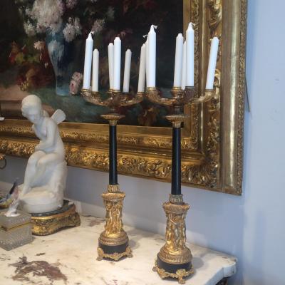 Pair Of Big Chandeliers Decoration Farandole Aux Puttis Restoration Period