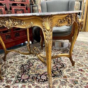 Table De Millieu En Bois Doré De Style Louis XV Dessus Marbre Brèche Violette 