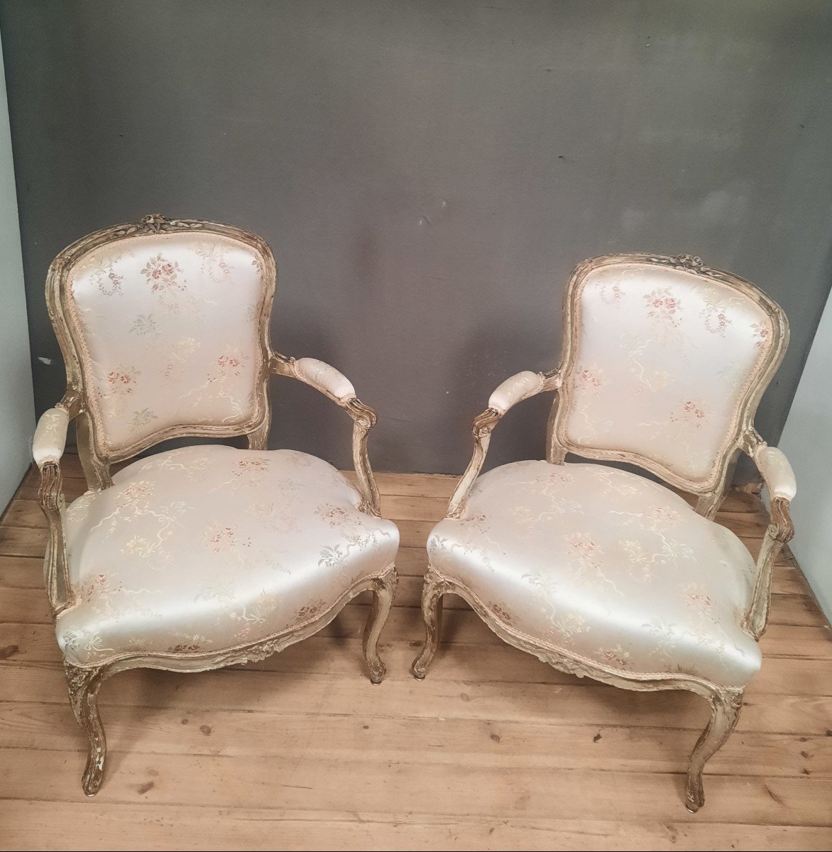 Pair Of Louis XV Period Cabriolet Armchairs -photo-1