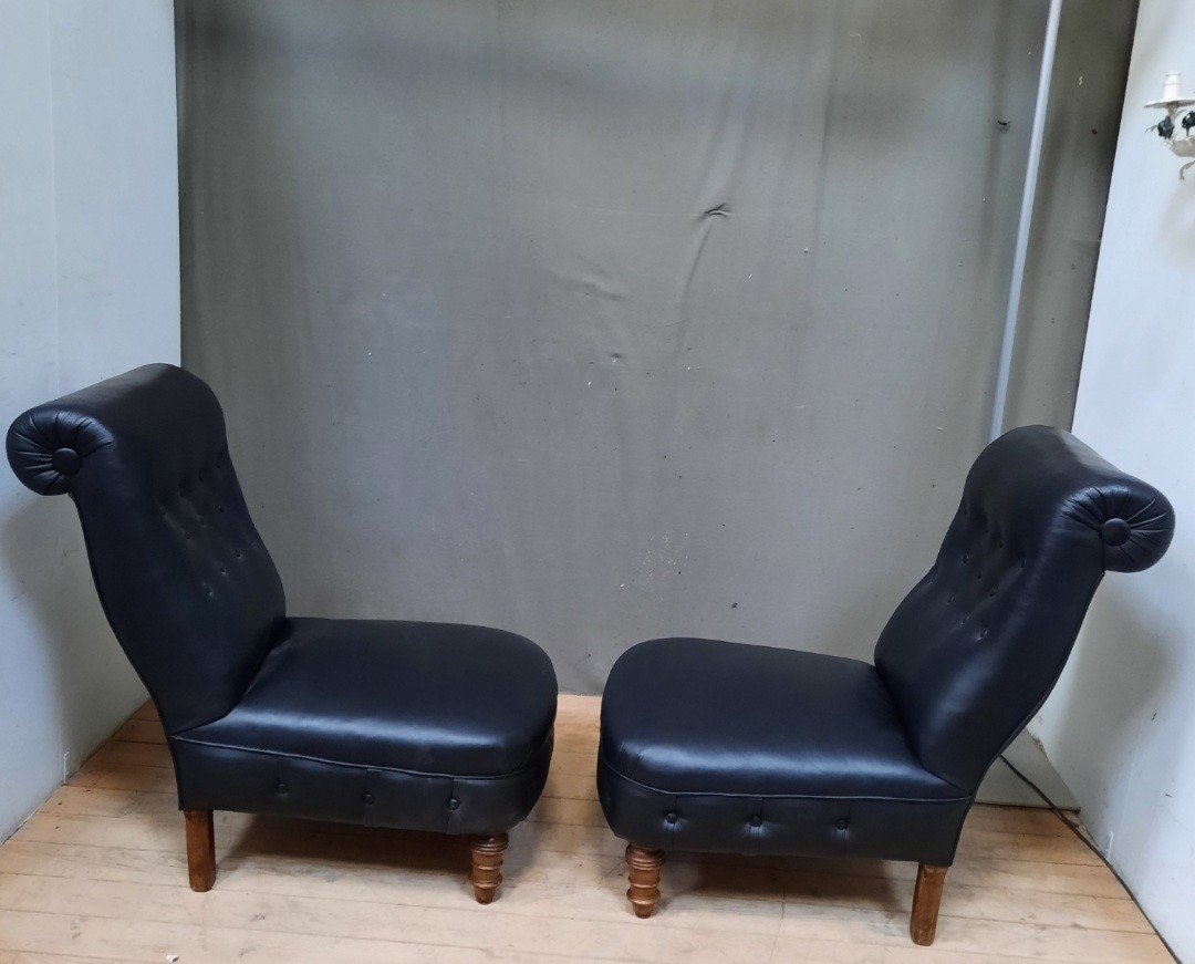 Pair Of Black Padded Armchairs-photo-2