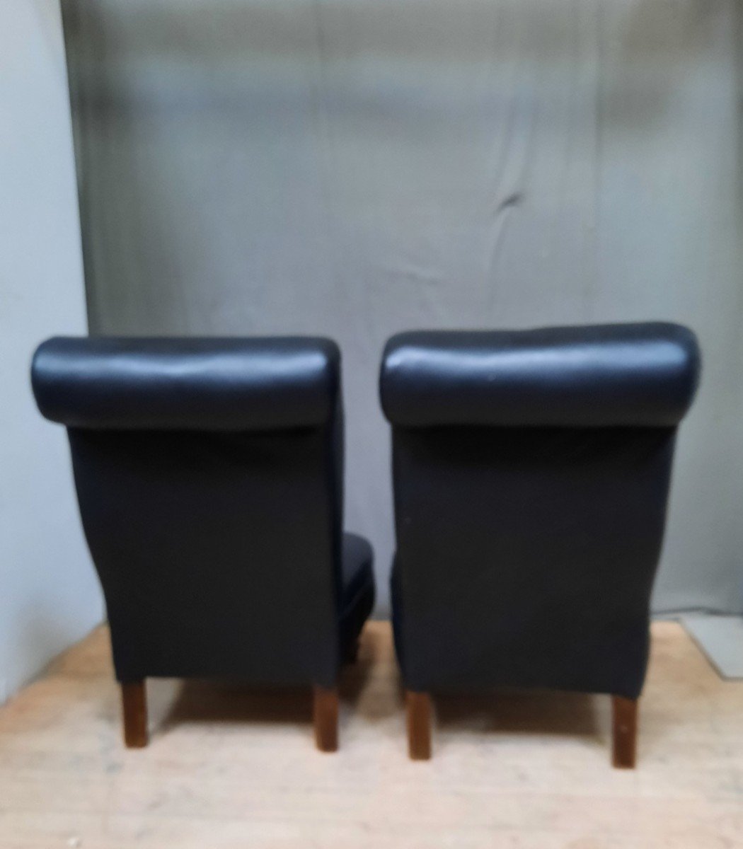 Pair Of Black Padded Armchairs-photo-3