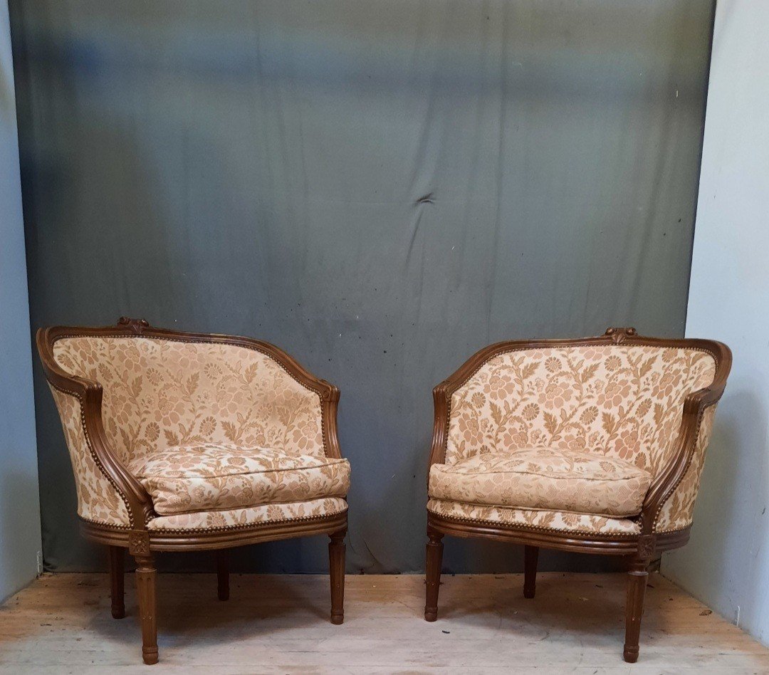 Pair Of Louis XVI Style Low Bergere Chairs -photo-2