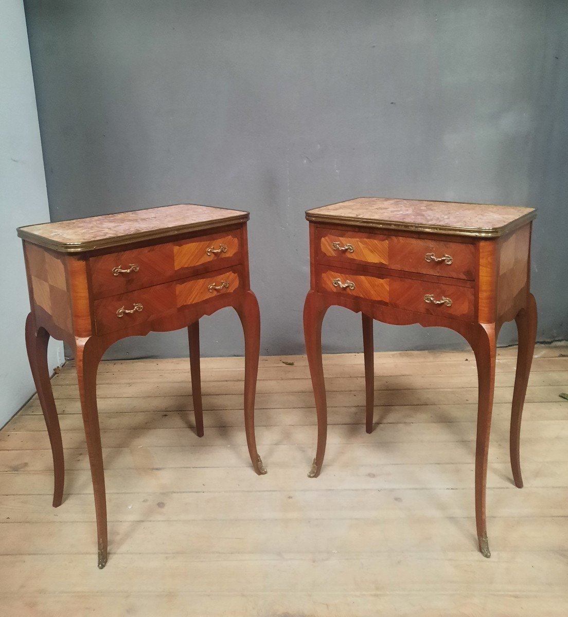 Pair Of Transition Bedside Tables In Veneer-photo-4