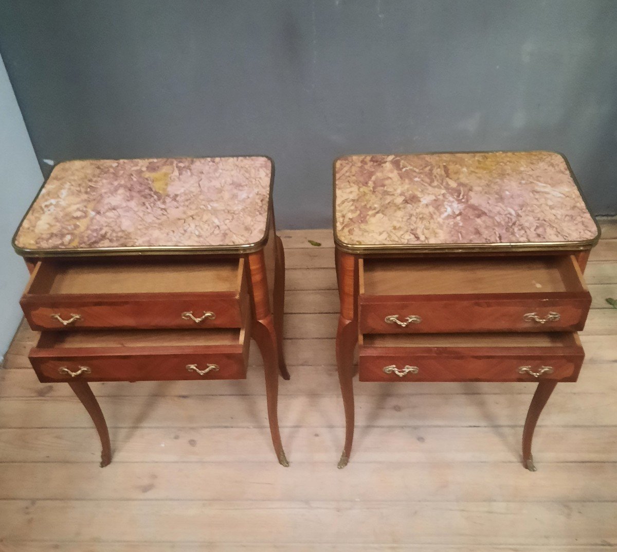 Pair Of Transition Bedside Tables In Veneer-photo-5