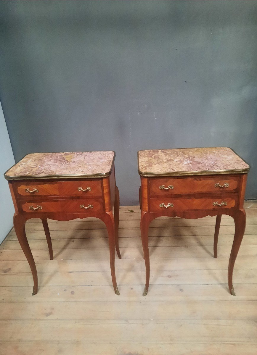 Pair Of Transition Bedside Tables In Veneer