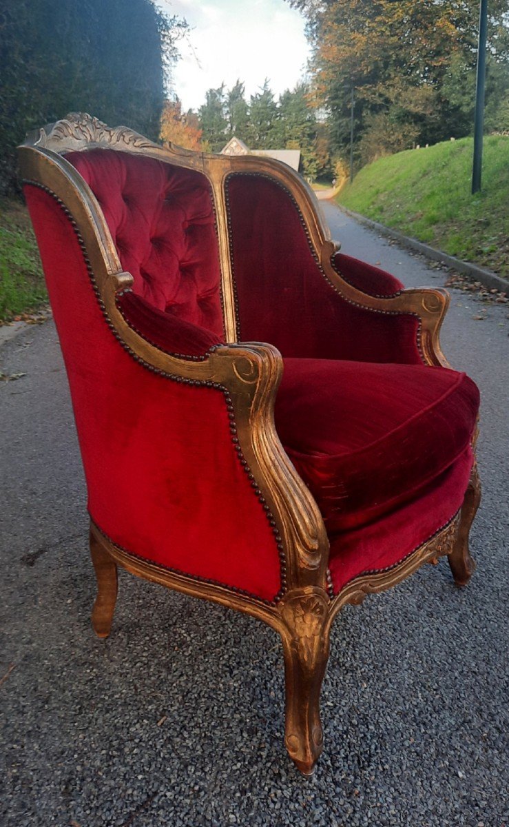 Large Bergère Capitonnée De Style Louis XV -photo-2