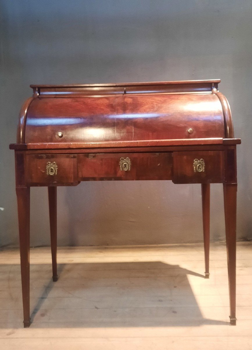 Cylinder Desk In Mahogany From The Nineteenth Sciecle -photo-2