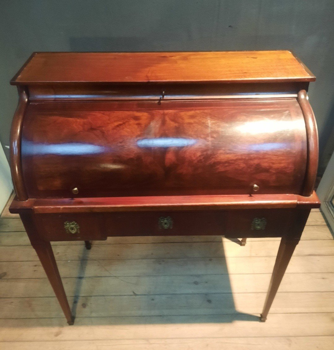 Cylinder Desk In Mahogany From The Nineteenth Sciecle -photo-4