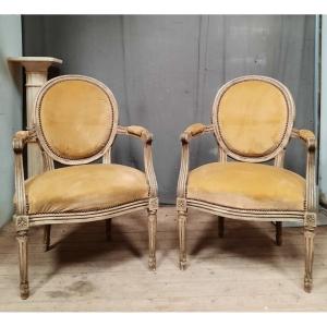 Pair Of Louis XVI Style Medallion Armchairs 