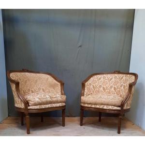 Pair Of Louis XVI Style Low Bergere Chairs 