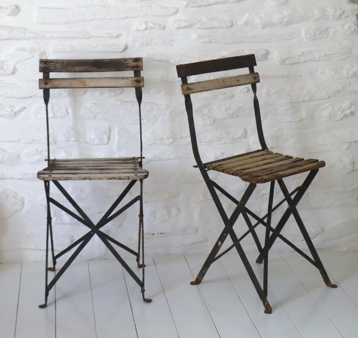 Pair Of Folding Slatted Garden Chairs -photo-2