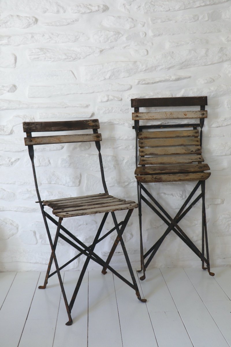 Pair Of Folding Slatted Garden Chairs -photo-2