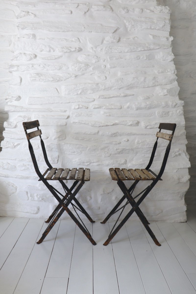 Pair Of Folding Slatted Garden Chairs -photo-4