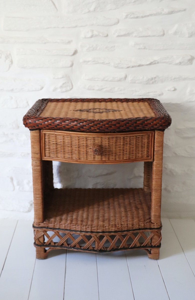 Pair Of Wicker Bedside Tables End Tables Vivai Del Sud Design XX Italy-photo-2