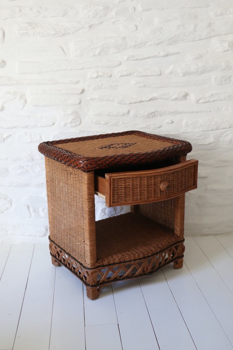 Pair Of Wicker Bedside Tables End Tables Vivai Del Sud Design XX Italy-photo-3