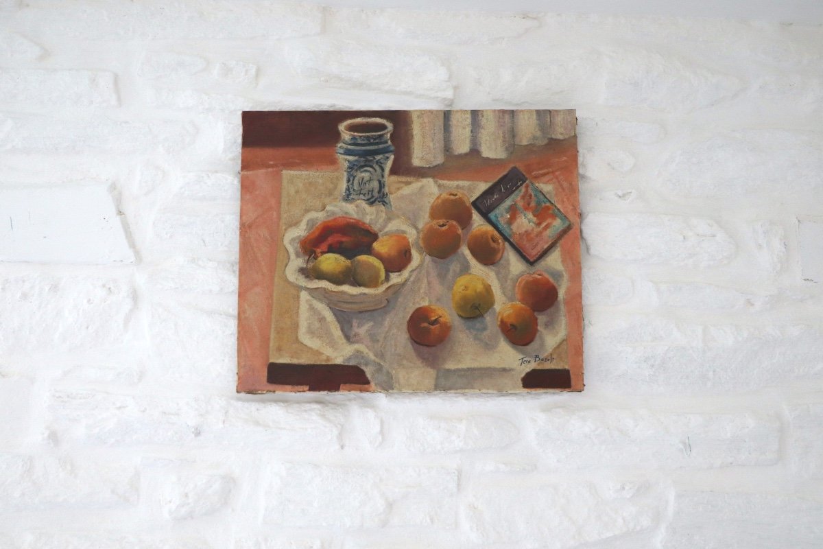  Huile Sur Toile Nature Morte Aux Fruits XX Minorque -photo-4