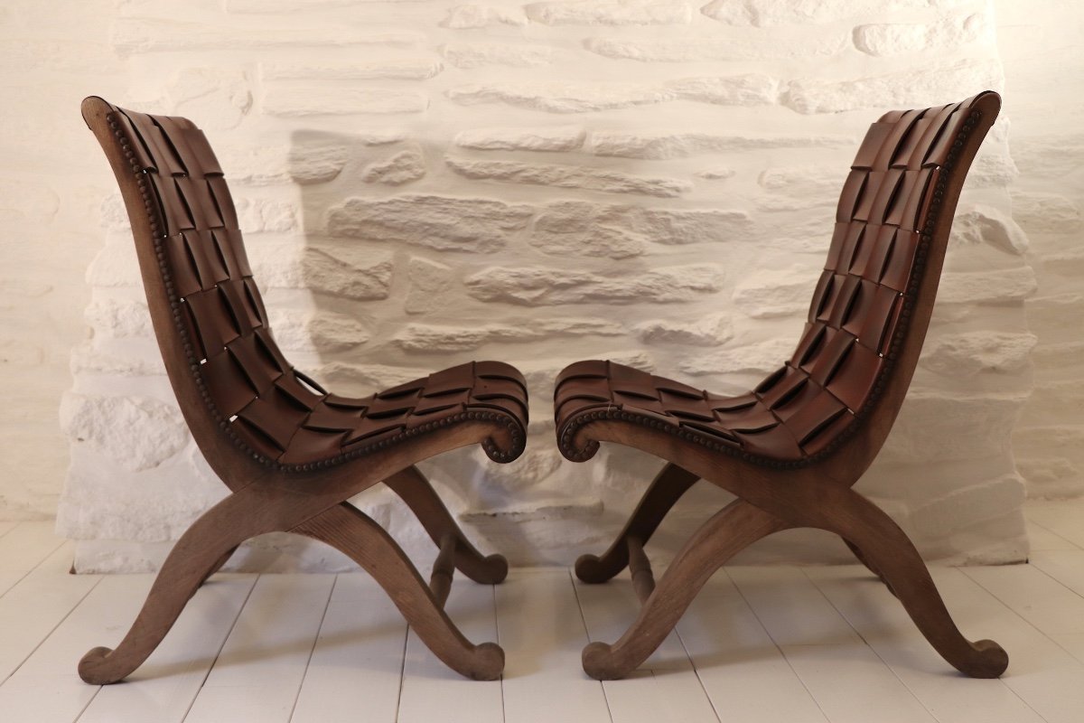 Paire De Fauteuils Pierre Lottier Design XX Cuir -photo-2