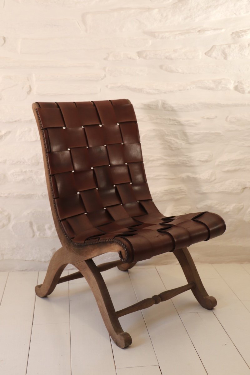 Paire De Fauteuils Pierre Lottier Design XX Cuir -photo-4