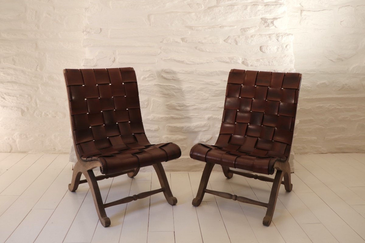 Paire De Fauteuils Pierre Lottier Design XX Cuir 