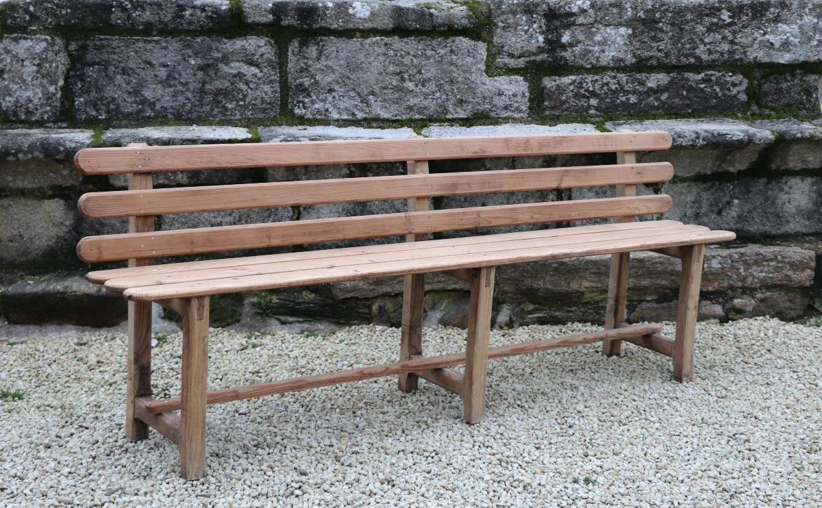 Grand Banc à Dossier En Bois Massif, 1930 Bretagne 