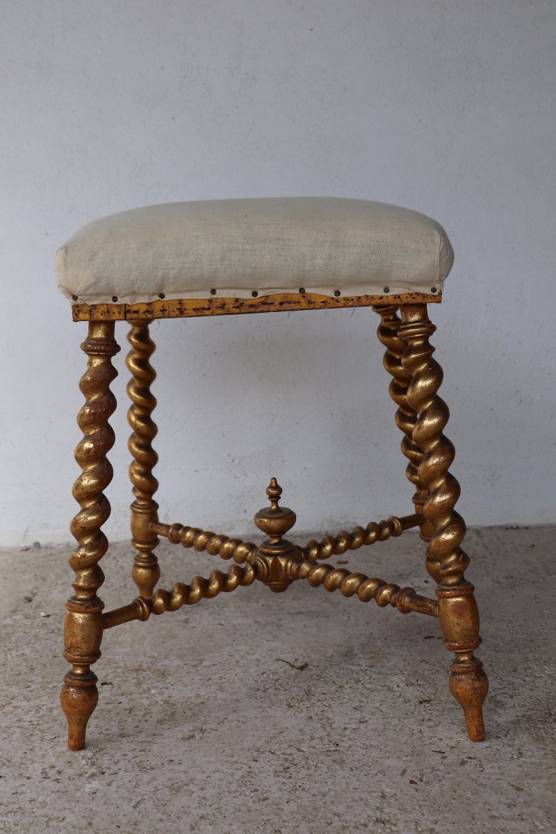 Napoleon III Stool In Golden Wood-photo-1