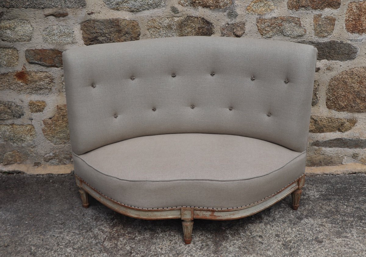 Pair Of Napoleon III Corner Sofas Re-upholstered In French Linen-photo-5