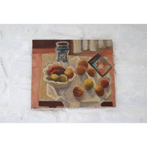  Huile Sur Toile Nature Morte Aux Fruits XX Minorque 