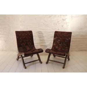 Paire De Fauteuils Pierre Lottier Design XX Cuir 