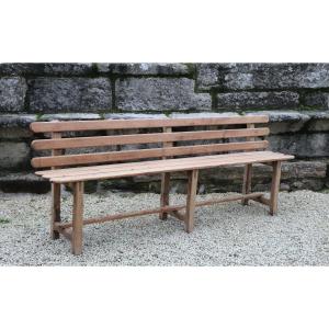 Large Solid Wood Bench With Backrest, 1930s Brittany 