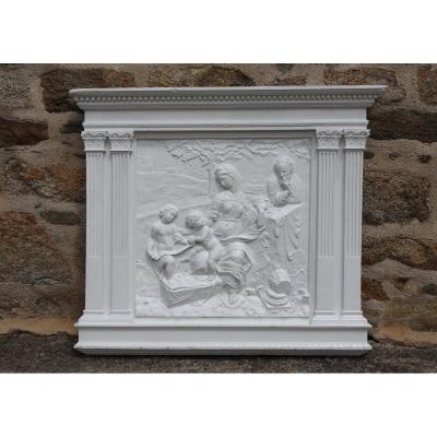 Grand Bas-relief En Pl&acirc;tre D&rsquo;apr&egrave;s Rapha&euml;l La Sainte Famille Sous Un Ch&ecirc;ne 