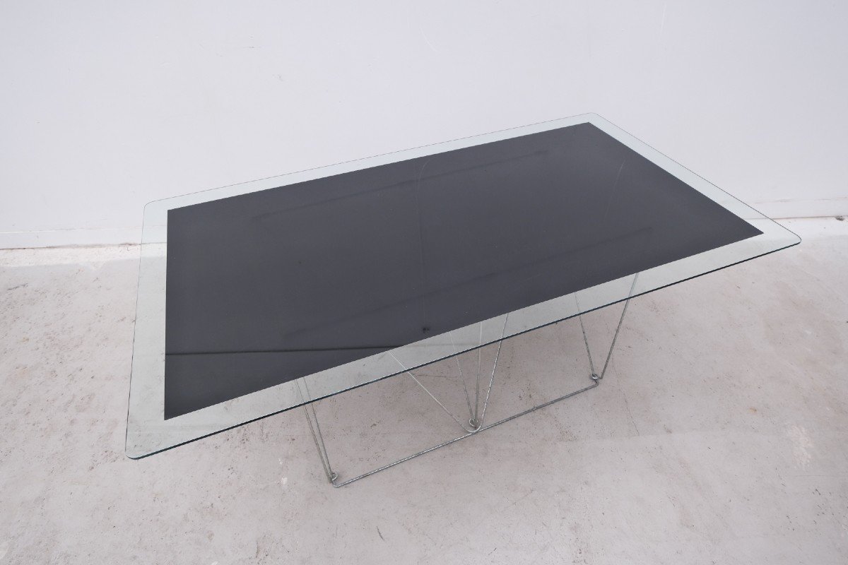 Max Sauze Dining Table In Metal And Enameled Glass, 1960 -photo-2