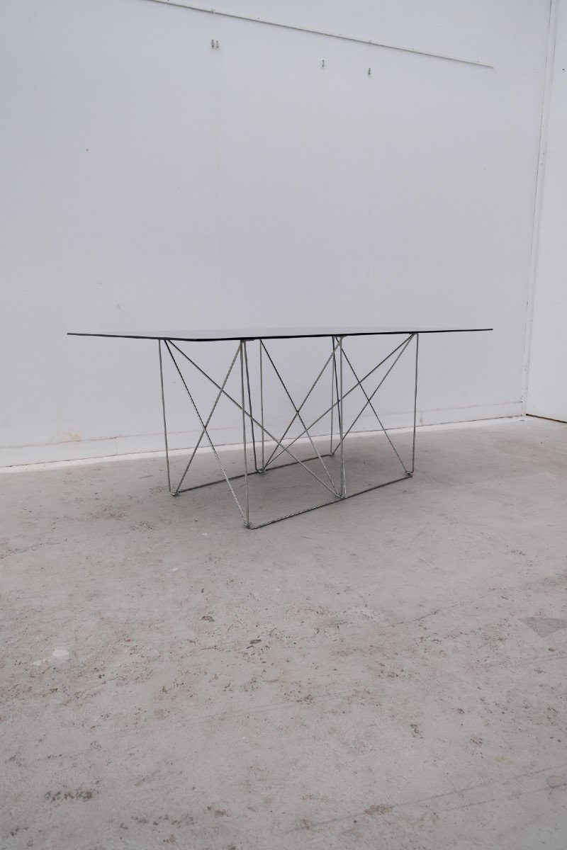 Max Sauze Dining Table In Metal And Enameled Glass, 1960 -photo-3