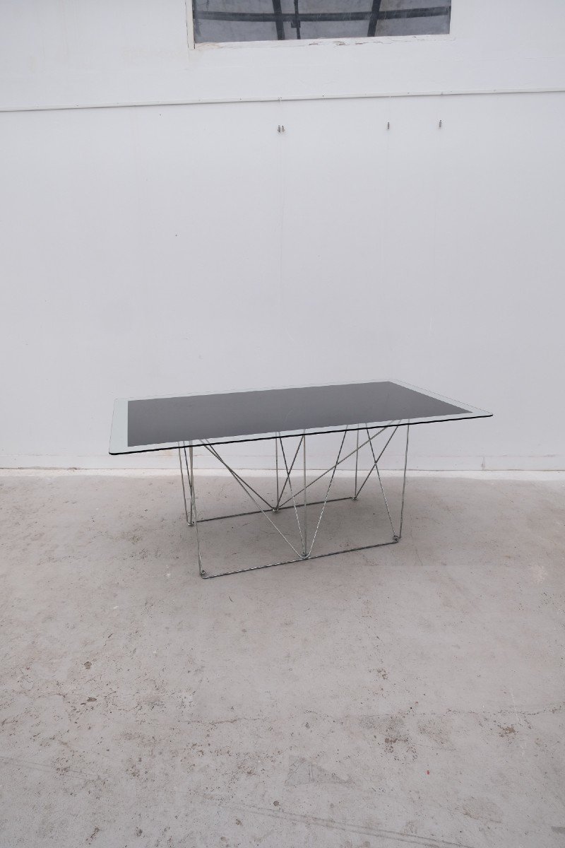 Max Sauze Dining Table In Metal And Enameled Glass, 1960 -photo-4