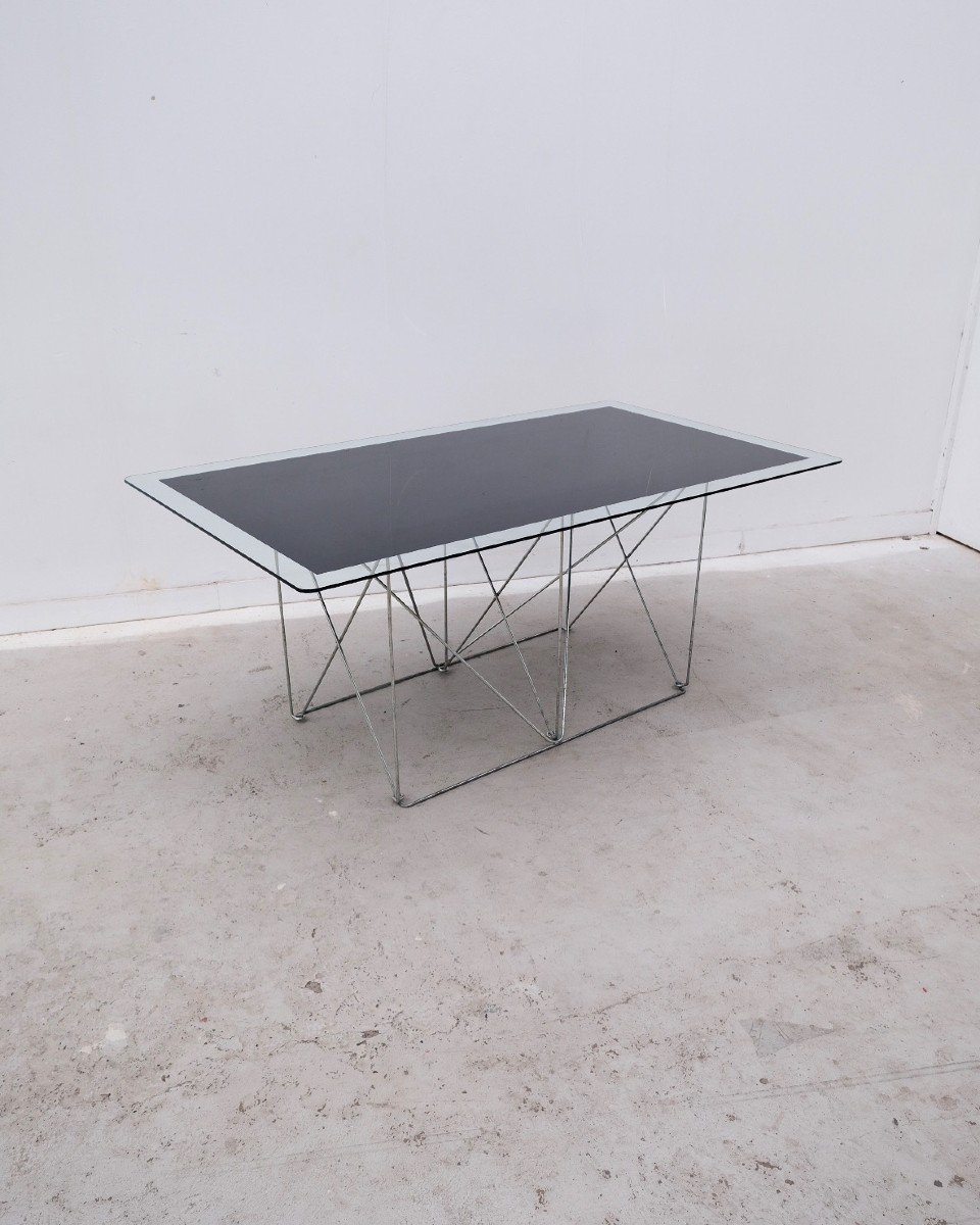 Max Sauze Dining Table In Metal And Enameled Glass, 1960 