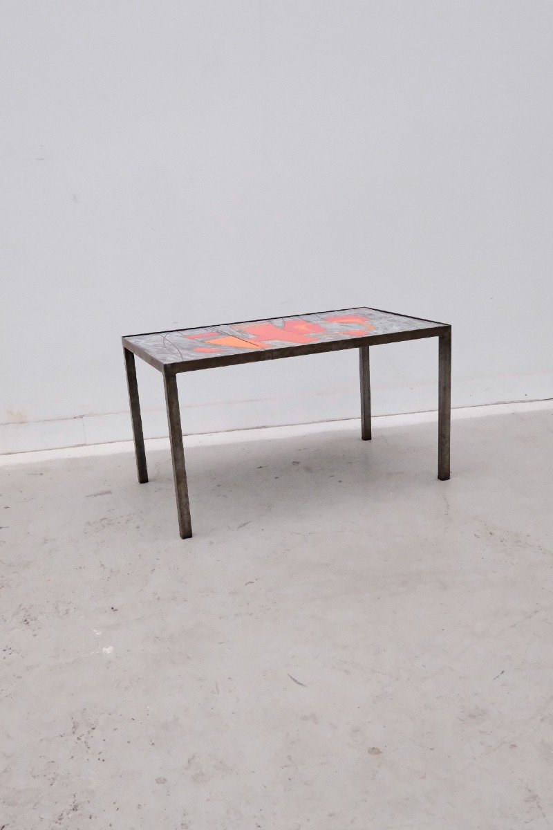 Table Basse De Robert Et Jean Cloutier En Pierre De Lave émaillé Et Métal, 1960  -photo-2