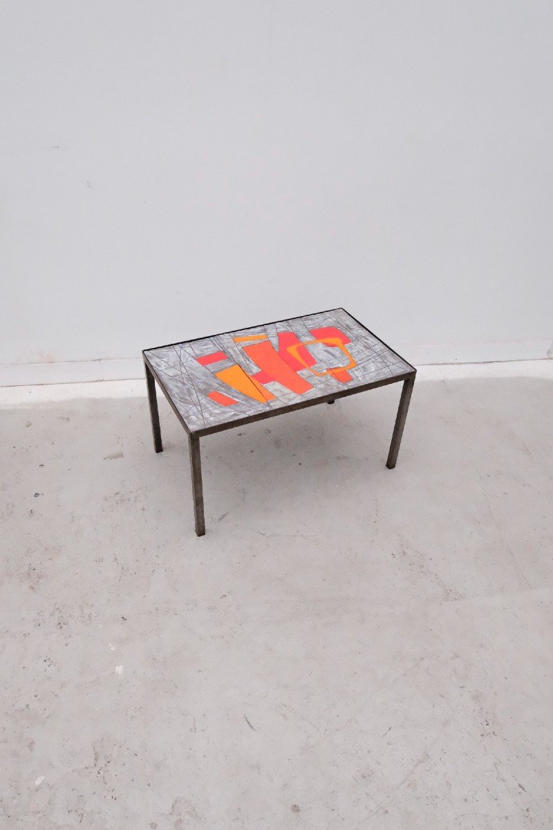 Table Basse De Robert Et Jean Cloutier En Pierre De Lave émaillé Et Métal, 1960  -photo-3