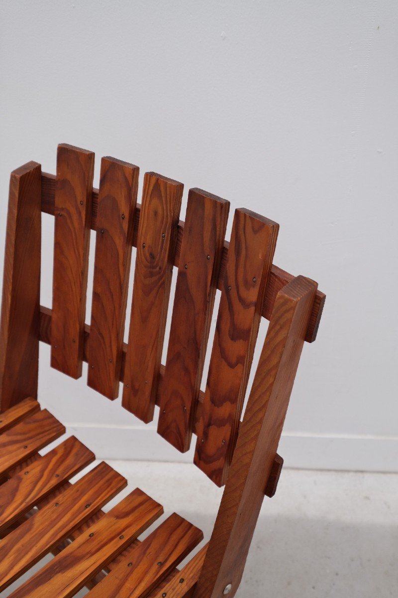 Pair Of Solid Pine Dejou Chairs, France 1950s -photo-1