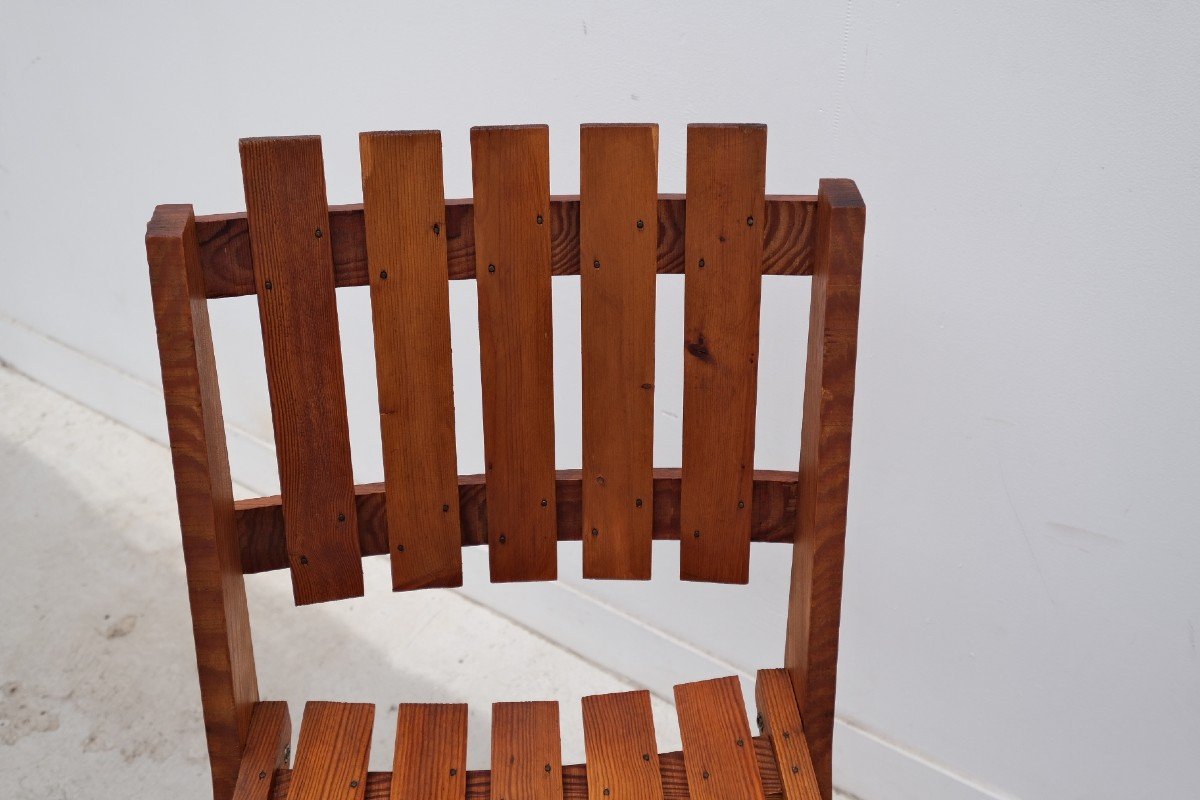 Pair Of Solid Pine Dejou Chairs, France 1950s -photo-3